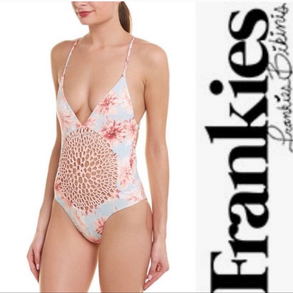 Frankie’s Bikinis BNWT Poppy Crochet one piece low cut bathing suit MSRP $225